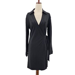 Diane Von Furstenberg Helena Dress Black V-neck Collared Wrap Dress Womens 4
